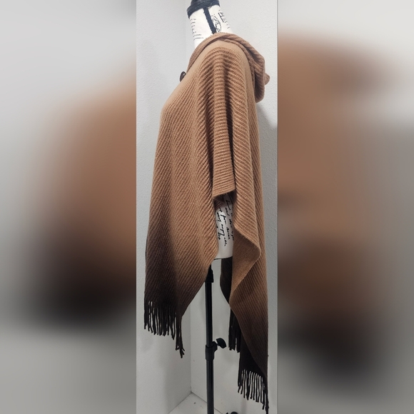 K.d. Spring Women's Hooded Knit Pullover Sweater Poncho Shawl Brown Ombre NEW - Picture 3 of 8